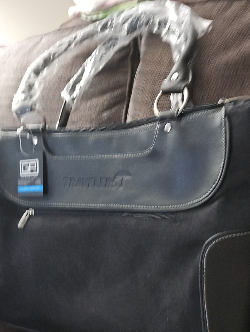 GP Vintage Travelers Insurance Black Leather Laptop Handbag Travel Bag